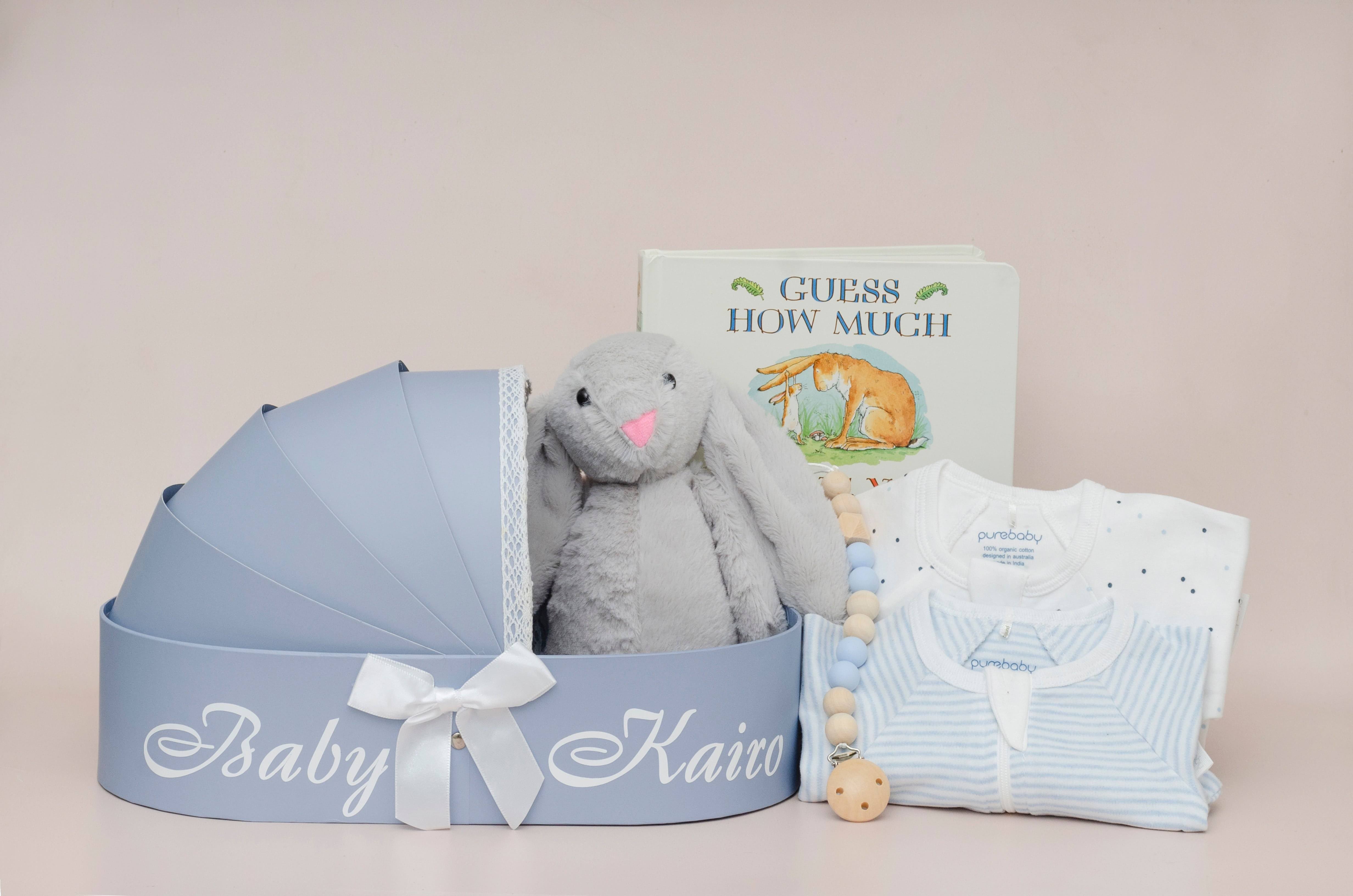 Neutral Baby Hamper Basket With Organic Bunny Clothing Set, Little But –  Roo And Little Boo